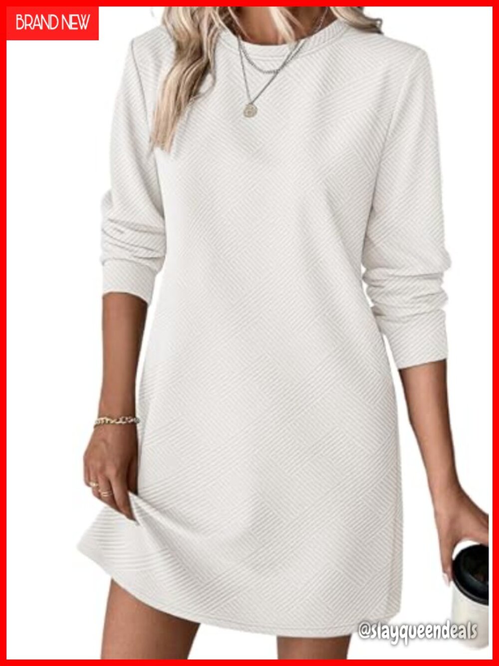Womens Casual Pullover Sweatshirt Dress Crewneck Long Sleeve Textured Mini